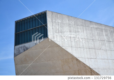 Architectural detail at the Casa da Musica concert hall by Rem Koolhaas in Porto, Portugal, sunny summer day 131729756