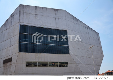 Architectural detail at the Casa da Musica concert hall by Rem Koolhaas in Porto, Portugal, sunny summer day 131729759