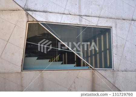 Architectural detail at the Casa da Musica concert hall by Rem Koolhaas in Porto, Portugal, sunny summer day 131729760