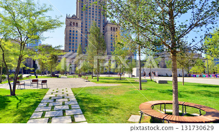 Warsaw, Poland. 15 August 2025. Central Square is the space in front of the main entrance to the Palace of Culture, next to the Museum of Modern Art. 131730629
