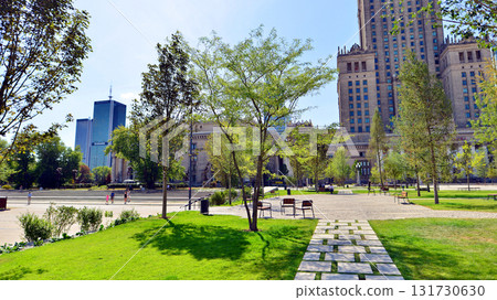 Warsaw, Poland. 15 August 2025. Central Square is the space in front of the main entrance to the Palace of Culture, next to the Museum of Modern Art. Warsaw, Poland. 15 August 2025. Central Square is the space in front of the main entrance to the Palace of Culture, next to the Museum of Modern Art. 131730630