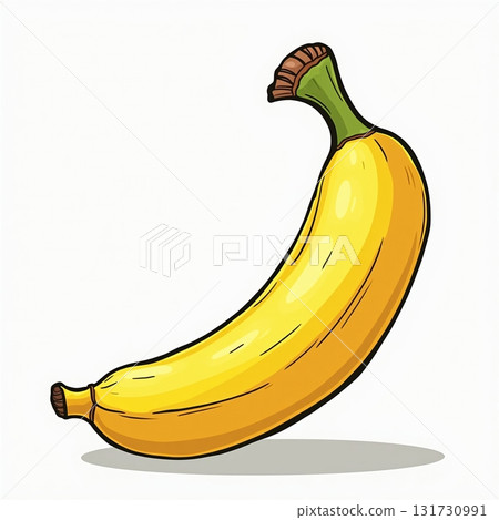 A yellow banana with a green stem 131730991