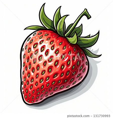 Illustration of red strawberry with green leaves 131730993