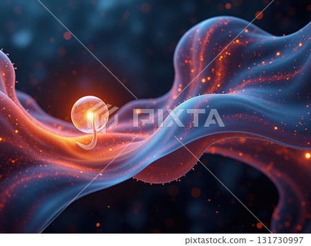 A glowing sphere is floating in a blue and red swirl 131730997