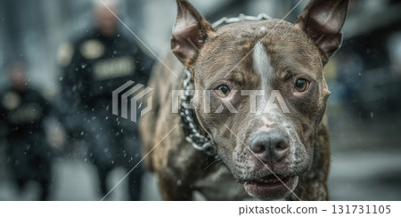 Police officer with dog, angry dog, pit bull and police, patrol dog, bloodhound, attack dog Police officer with dog, angry dog, pit bull and police, patrol dog, bloodhound, attack dog 131731105