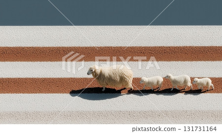 Sheep on the road, the concept of movement in life, animals, abstraction Sheep on the road, the concept of movement in life, animals, abstraction 131731164