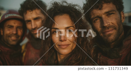 Close up female Firefighter in Full Gear Ready for Duty, Standing in Front of a camera. Portrait of a Brave Close up female Firefighter in Full Gear Ready for Duty, Standing in Front of a camera. Portrait of a Brave 131731349