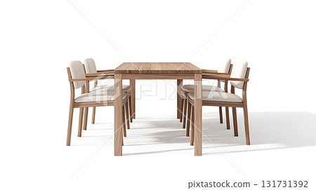 A wooden dining table with six chairs around it 131731392