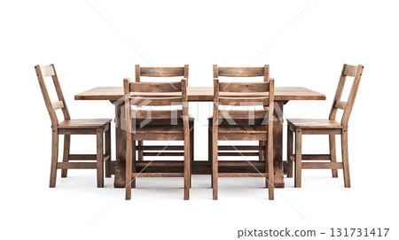 A wooden dining table with six chairs around it 131731417