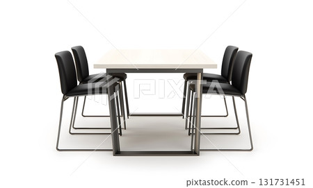 A wooden table with six black chairs around it 131731451