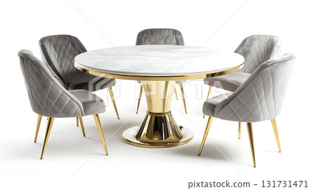 A round table with five chairs around it A round table with five chairs around it 131731471
