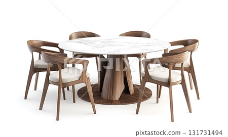 A wooden table with six chairs around it 131731494