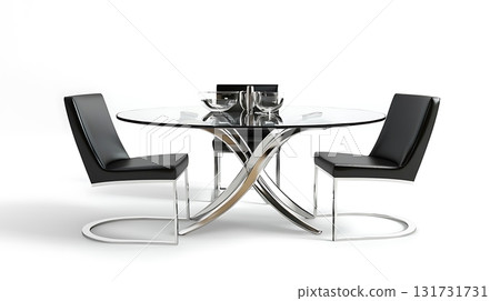 A black and silver table with two chairs on either side 131731731