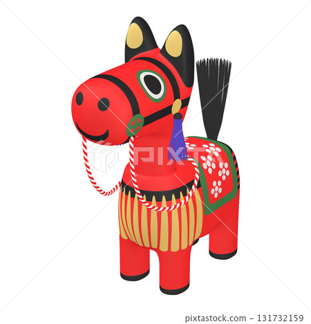 十二生肖插畫素材：馬年，馬搖頭娃娃（1_3）紅色 131732159