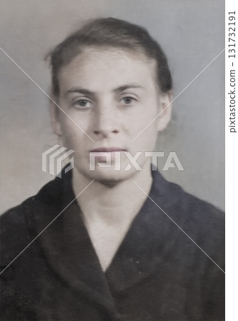 Vintage portrait of a serious young woman. Retro photograph, 1960. Vintage portrait of a serious young woman. Retro photograph, 1960. 131732191