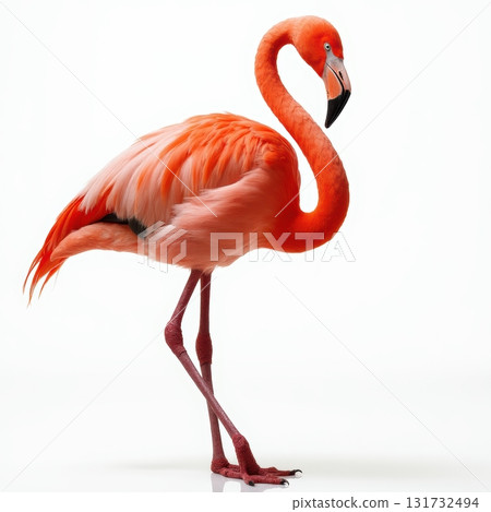A flamingo stands on a white background A flamingo stands on a white background 131732494