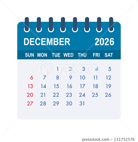 December 2026 calendar page showing dates and schedule 131732576