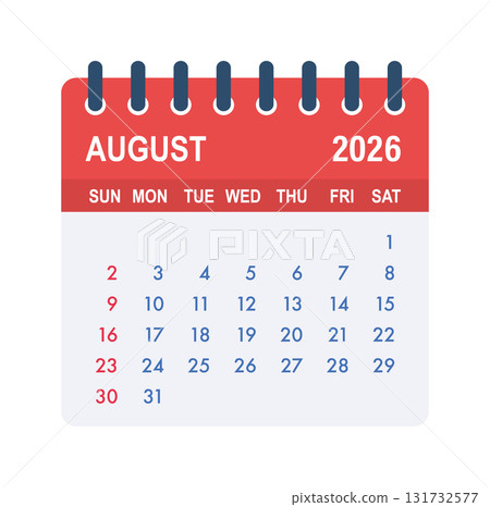 August 2026 month calendar planner icon illustration 131732577