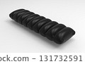 Black nylon inflatable pillow mattress with segmented pattern on white background 131732591