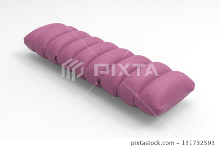 Purple textile inflatable pillow mattress with soft segmented design isolated on white background 131732593