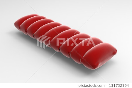 Red velvet inflatable pillow mattress with segmented pattern on white background 131732594