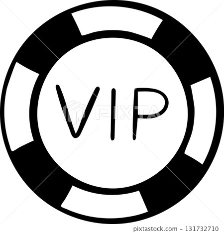 Doodle style illustration of a classic poker chip VIP, simple black and white sketch icon. Hand-drawn round casino token perfect for gaming, betting, and entertainment themes 131732710