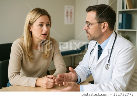 Middle-aged woman consulting doctor in medical office 131732772