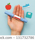 Weight management concept with medical pen and symbols 131732786