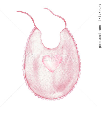 Cute pink baby bib with heart design for baby shower and newborn gift ideas. Hand drawn watercolor illustartion for gender reveal party, birthday, baptism, boy or girl party. For invitation, card Cute pink baby bib with heart design for baby shower and newborn gift ideas. Hand drawn watercolor illustartion for gender reveal party, birthday, baptism, boy or girl party. For invitation, card 131732925