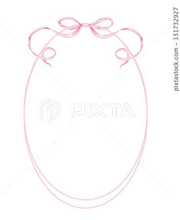 Elegant pink oval frame with bow for romantic and festive designs. Watercolor template for gender reveal party, baby shower, birthday, baptism, boy or girl party, wedding. Hand drawn. Isolated 131732927
