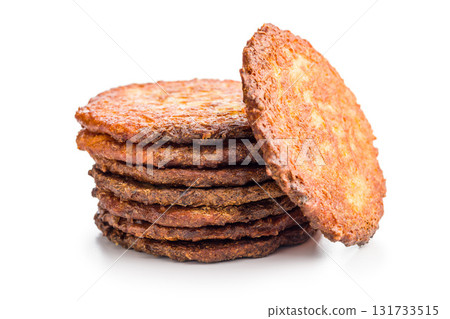 Fried potato pancakes isolated on white background. 131733515