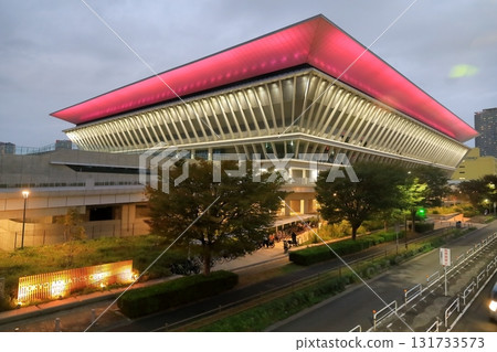 The illuminated Tokyo Aquatics Center (Koto Ward, Tokyo) 131733573