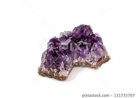 Amethyst Crystal Druse  macro mineral on white background 131733707