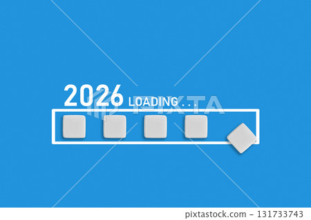 2026 Loading text on light blue backdrop. Ideal for business planning, financial trends, and future economic concepts. 131733743