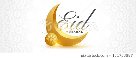 traditional eid mubarak festival banner with 3d golden moon 131733897