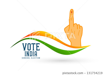 vote india election banner with voters finger and wavy indian flag 131734219