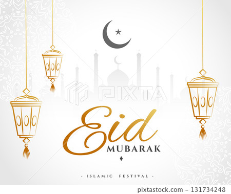 elegant eid mubarak white background with islamic decor elegant eid mubarak white background with islamic decor 131734248