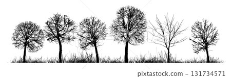 Set of bare trees. hand drawn. Not AI, Vector illustration 131734571