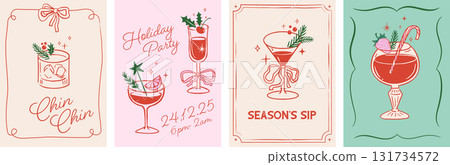 Christmas cocktail party hand-drawn invitations and posters Christmas cocktail party hand-drawn invitations and posters 131734572
