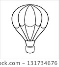 Vector illustration of a hot air Balloon. Linear drawing with airship in vintage sketch style. Contour image air Balloon. Hand drawn outline vintage hot air Balloon for invitations and nursery decor 131734676