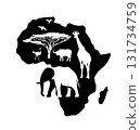 Africa logo continent symbol. Hand drawn. Not AI, vector illustration. 131734759