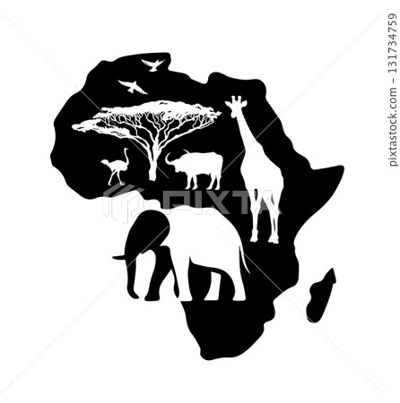 Africa logo continent symbol. Hand drawn. Not AI, vector illustration. 131734759