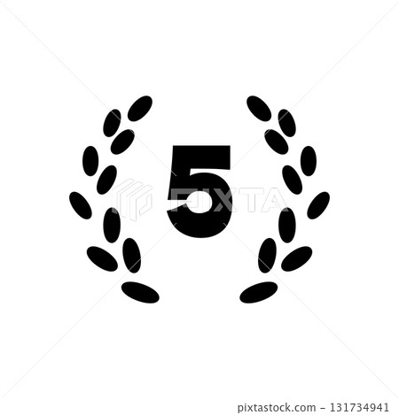 圖標插圖為月桂花環和代表第五名和最高排名的數字 131734941