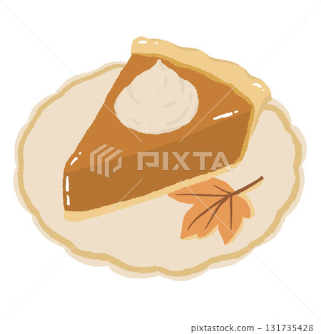 Pumpkin Pie Slice Illustration with Whipped Cream Cozy Fall Dessert Hand Drawn Thanksgiving Sweet Treat Autumn Bakery Food Art 131735428