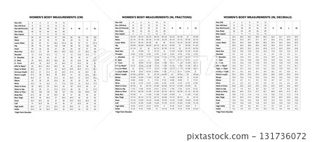 Women size chart measurements in centimeters inches fractions decimals for bust, waist, hips, sleeve, shoulder, Women size chart measurements in centimeters inches fractions decimals for bust, waist, hips, sleeve, shoulder, 131736072