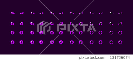 Set of purple glowing eyes dark background fantasy magic cartoon animal reptile feline mammal monster demon Set of purple glowing eyes dark background fantasy magic cartoon animal reptile feline mammal monster demon 131736074