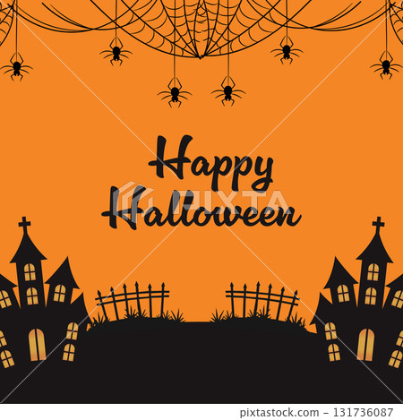 Happy Halloween Greeting Banner with silhouette halloween Background Illustration. Happy Halloween Greeting Banner with silhouette halloween Background Illustration. 131736087