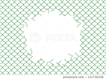Torn and holey wire fence frame 131736298