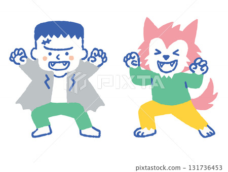 萬聖節科學怪人和狼人_顏色 萬聖節科學怪人和狼人_顏色 131736453