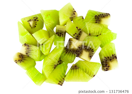 Diced kiwi fruit cubes isolated on white background 131736476